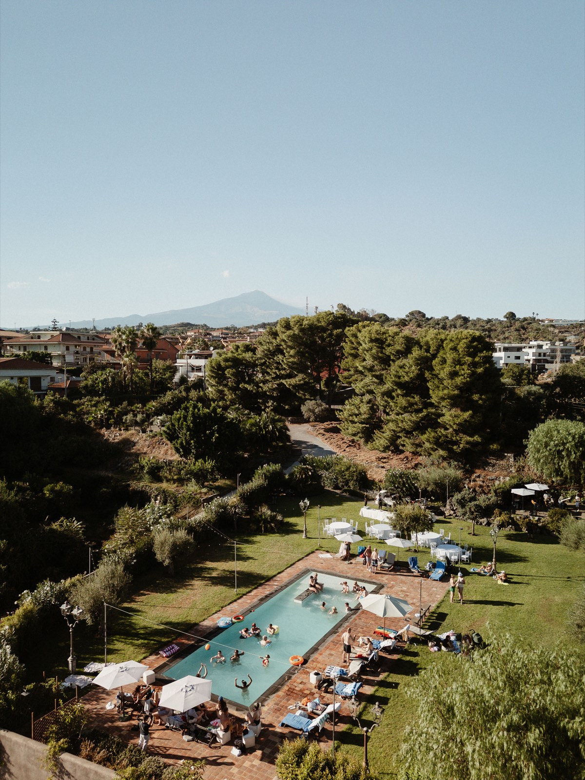 The pool and garden with Etna on the horizon